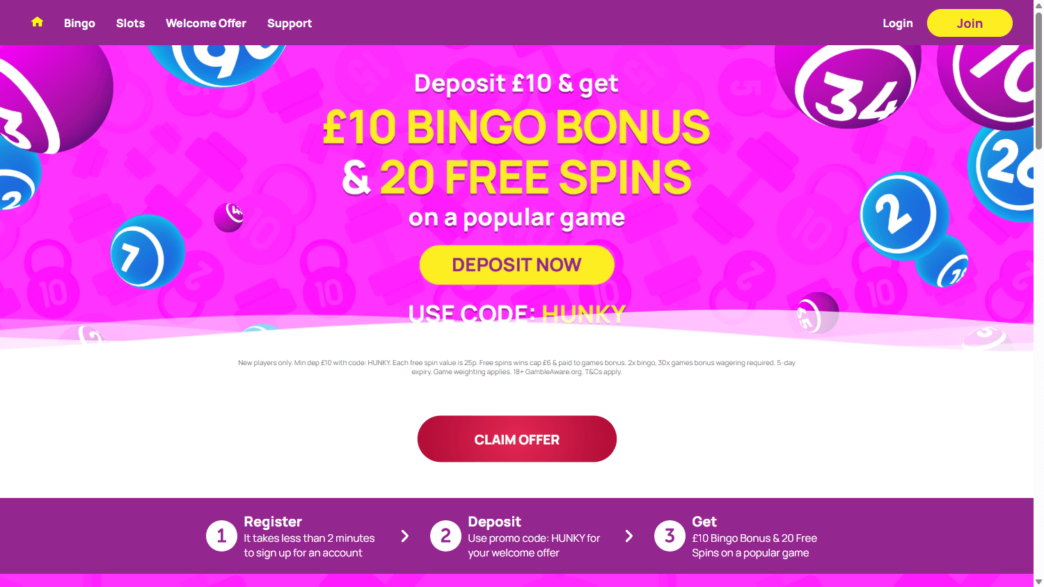 Hunky Bingo Casino Desktop screenshot